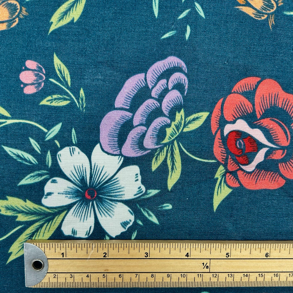 Teal Meadow Bamboo Linen Blend Fabric