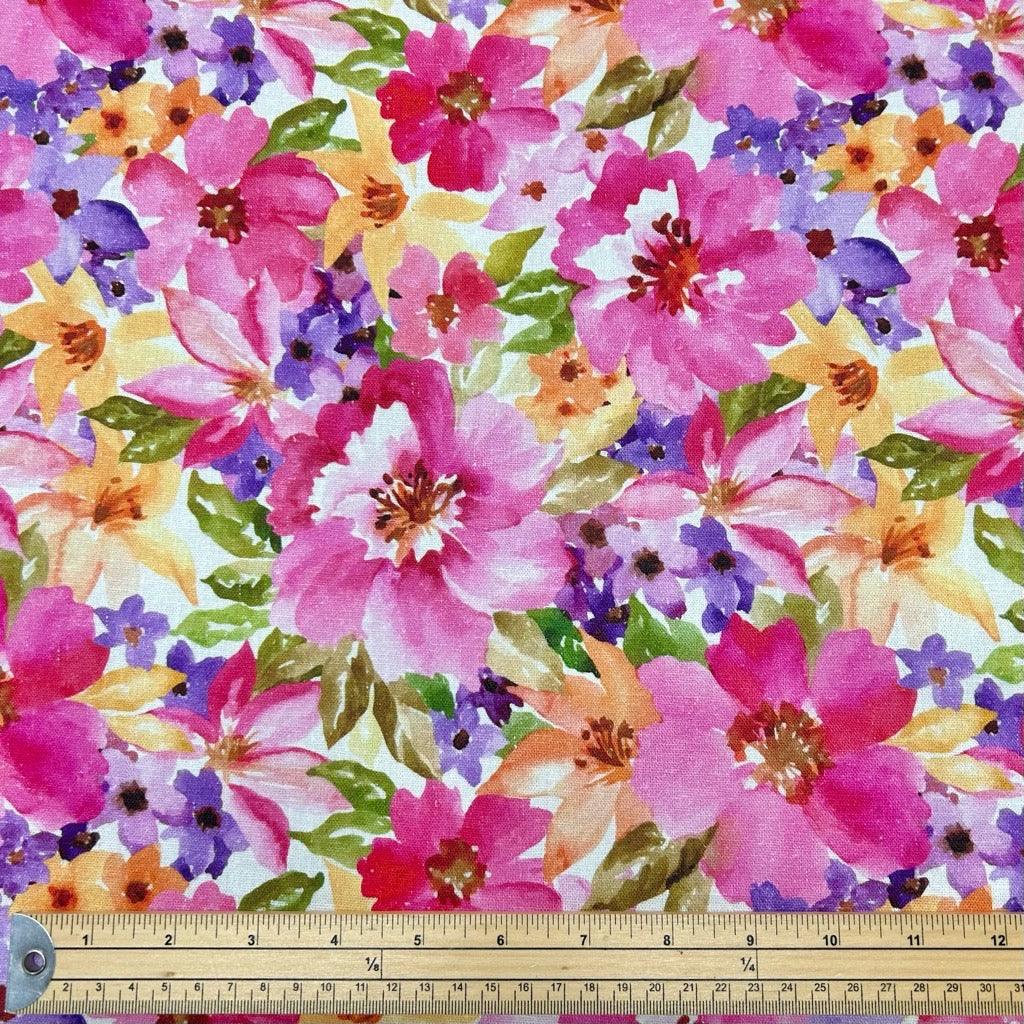 Bright Pink Blooms Linen Viscose Fabric - Pound Fabrics