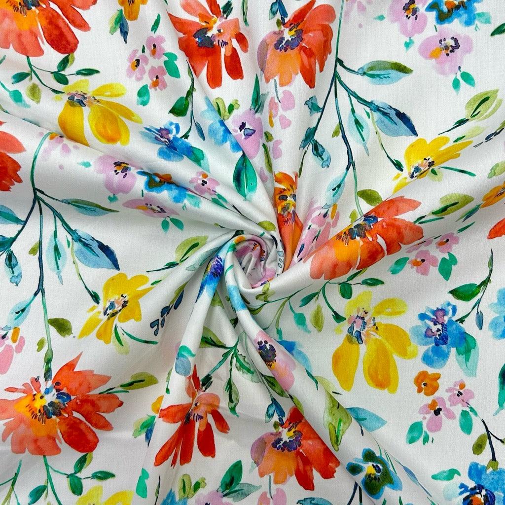 Summer Gardens Floral Cotton Sateen Fabric