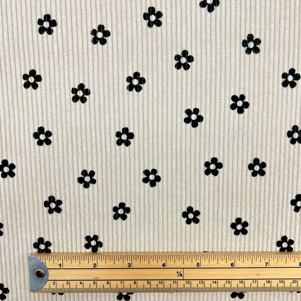 Dark Floral Stretch Corduroy Fabric