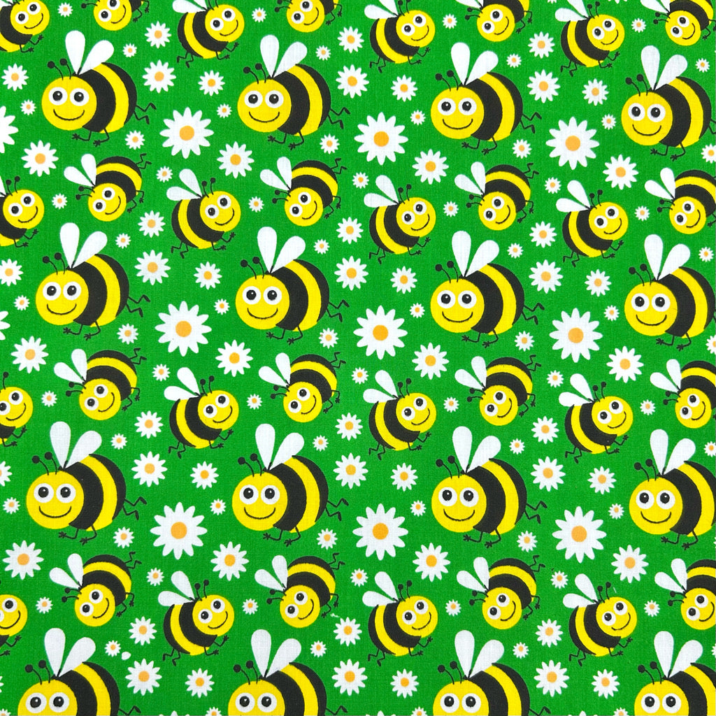 Bees and Daisies Polycotton Fabric