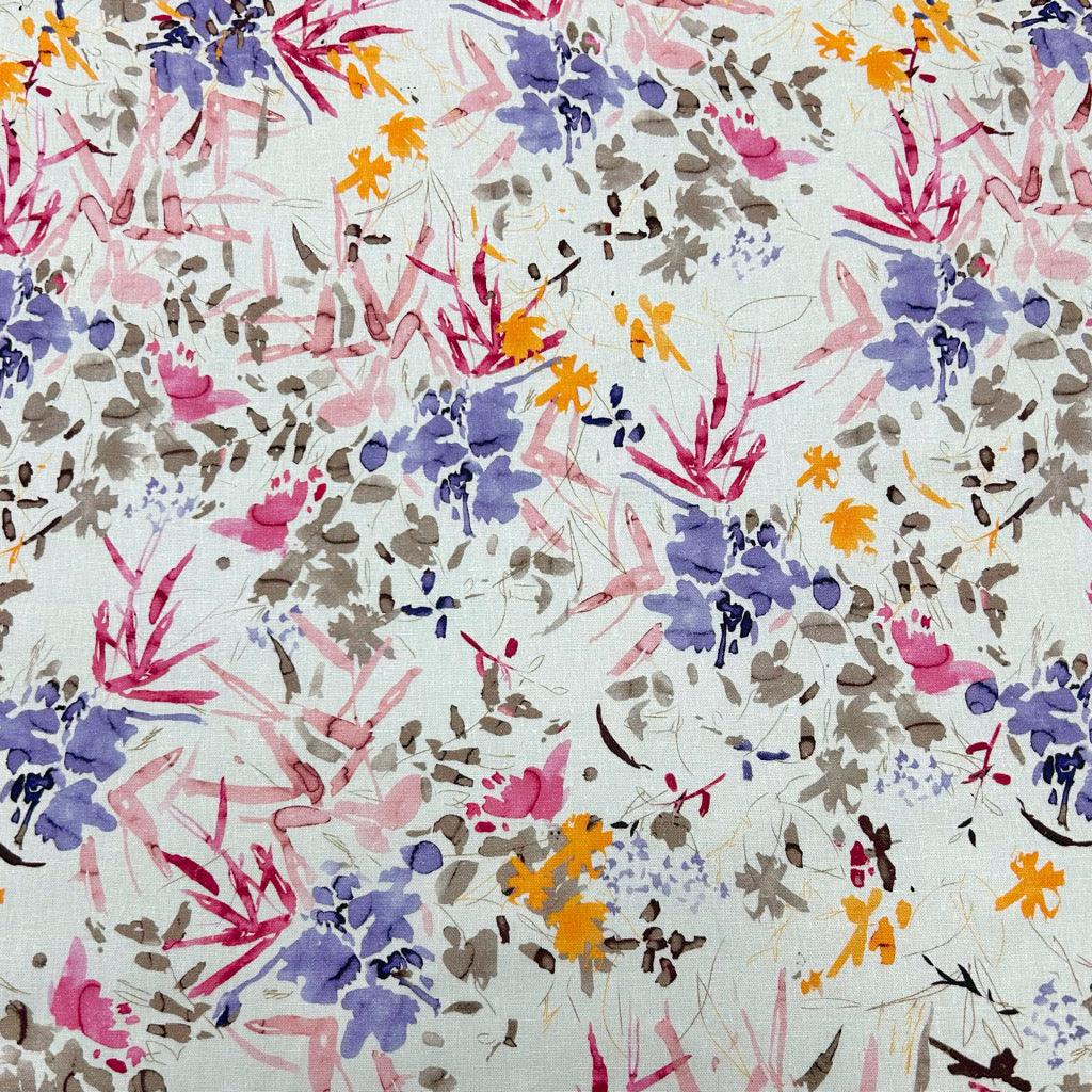 Abstract Painted Garden Linen Viscose Fabric - Pound Fabrics