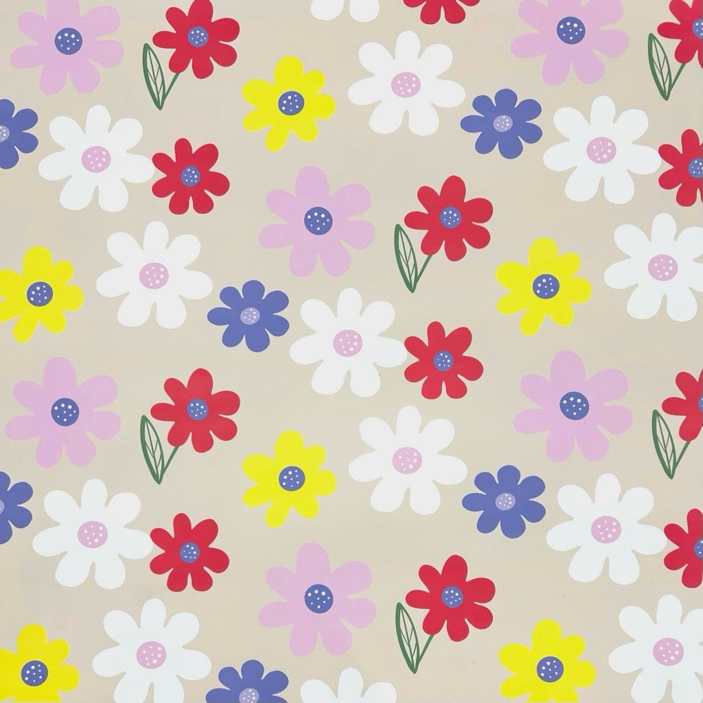 Retro Daisy on Beige Raincoat Fabric
