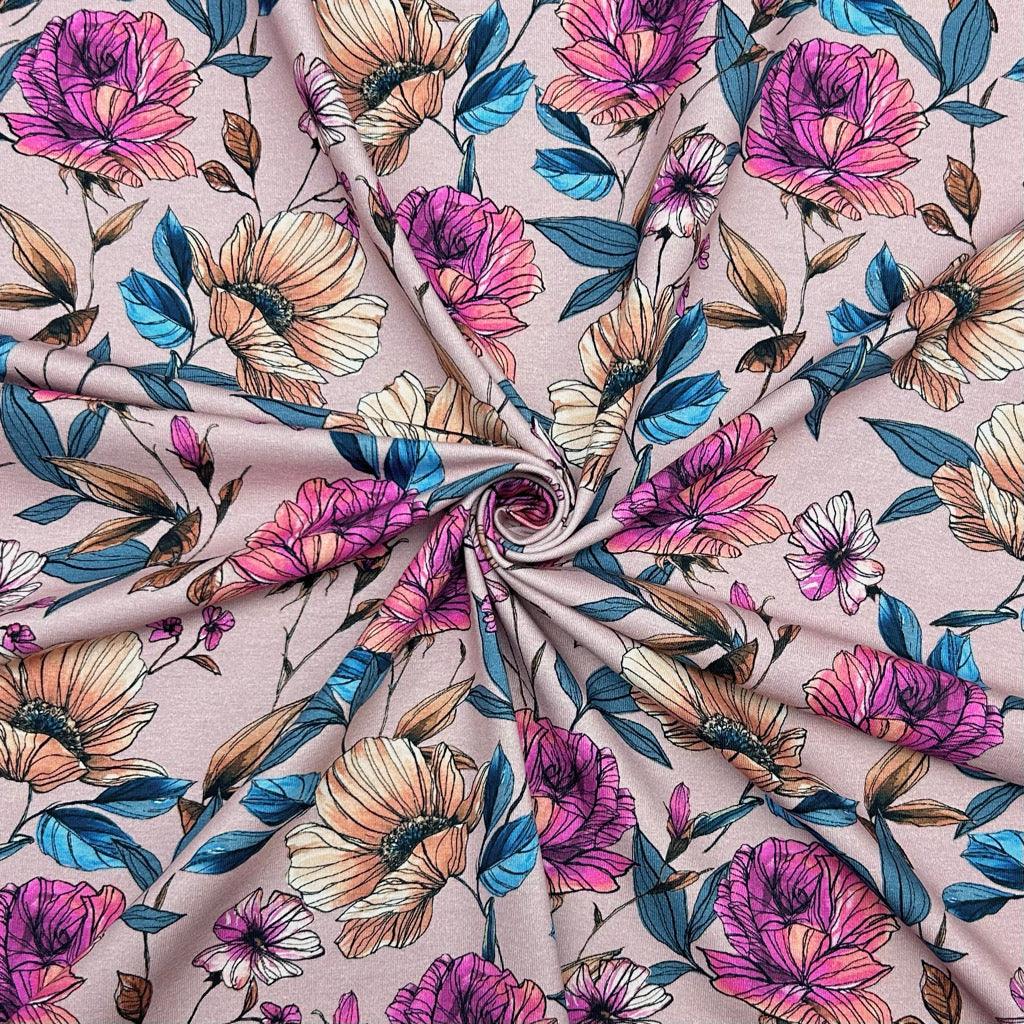 Mauve Garden Cotton Jersey Fabric - Pound Fabrics