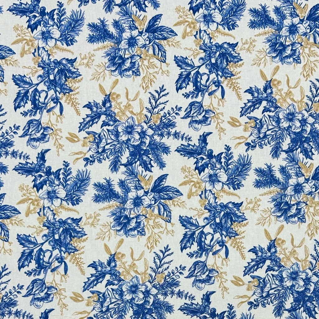 Blue Blossom Linen Mix Fabric