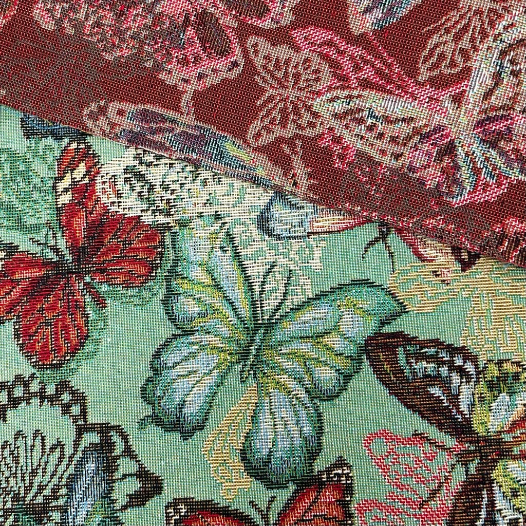 Butterflies on Green Tapestry Fabric