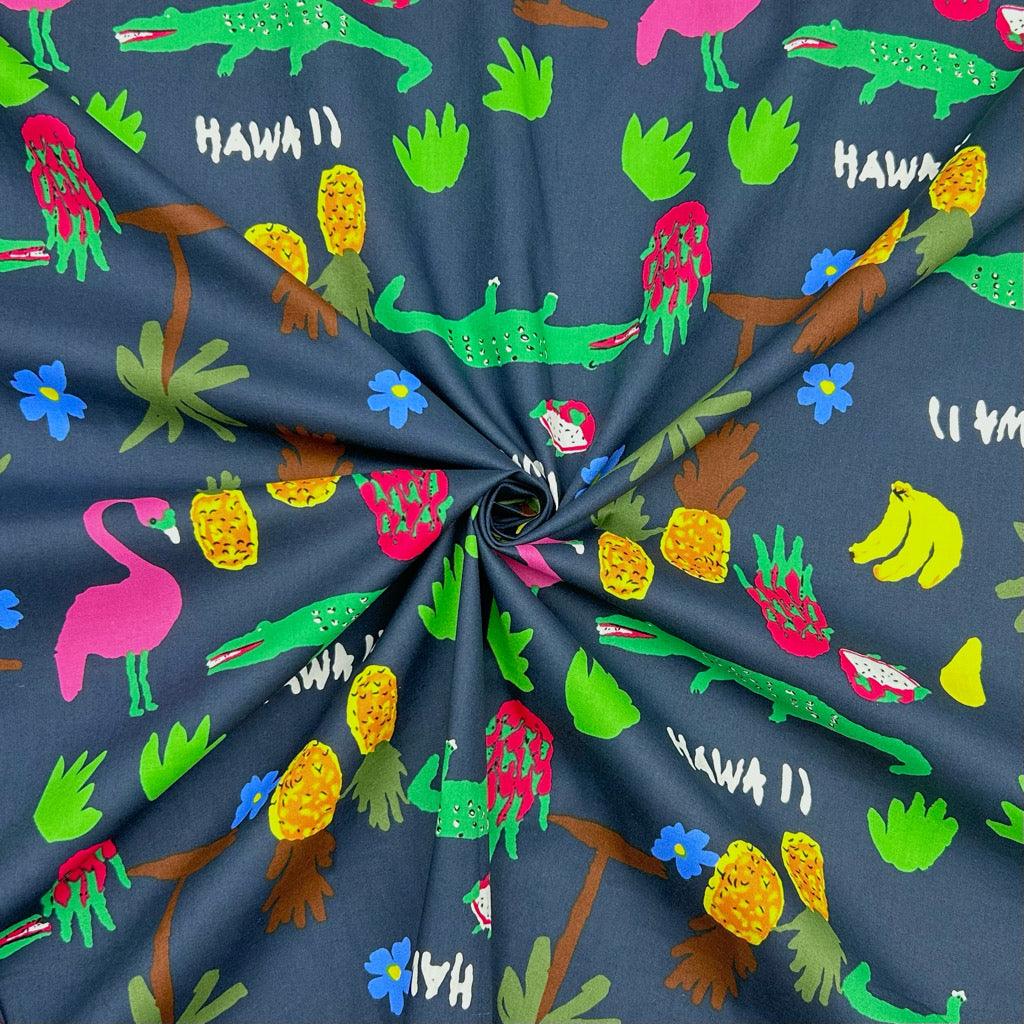 Drawn Tropical Scenery Cotton Poplin Fabric - Pound Fabrics