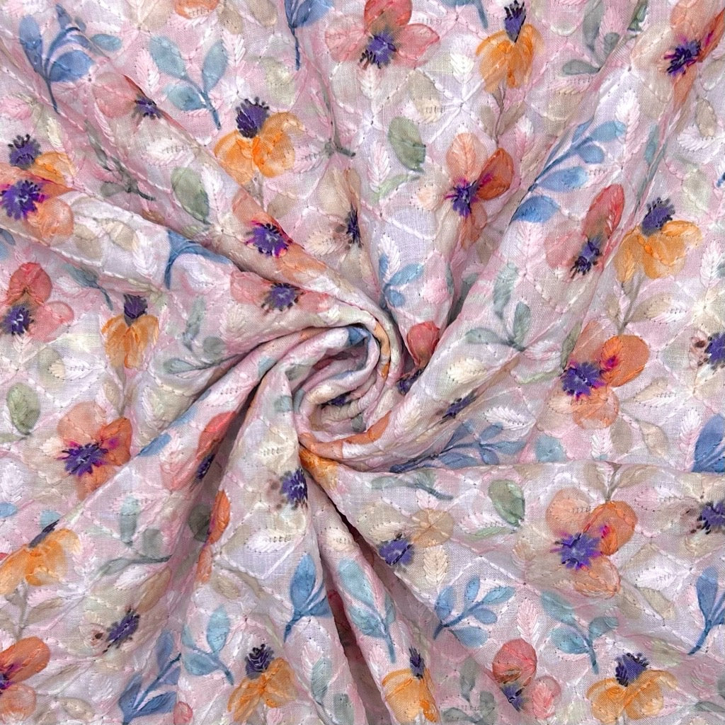 Floral Breeze Digital Embroidered Polycotton Fabric - Pound Fabrics
