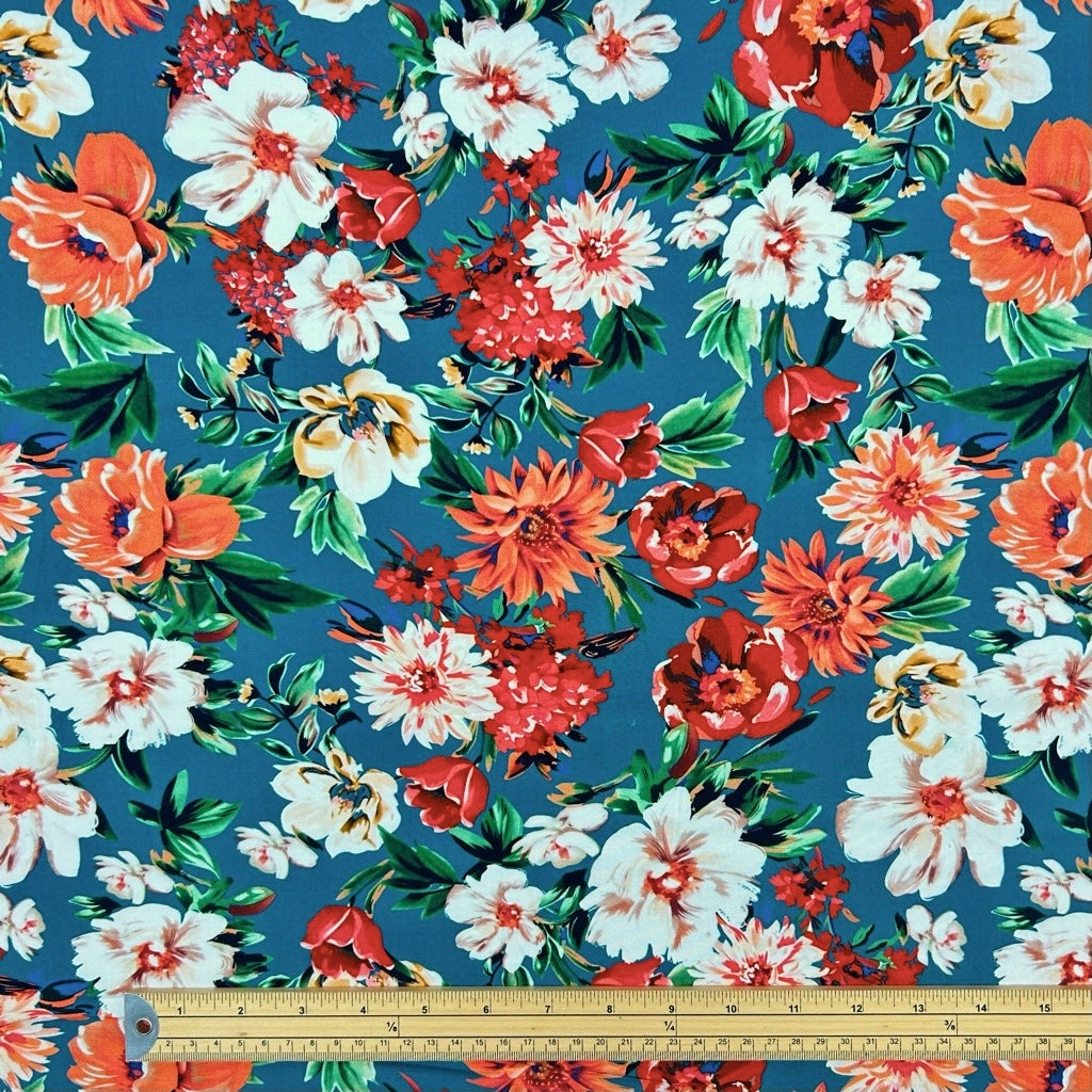 Vibrant Blooms Viscose Challis Fabric