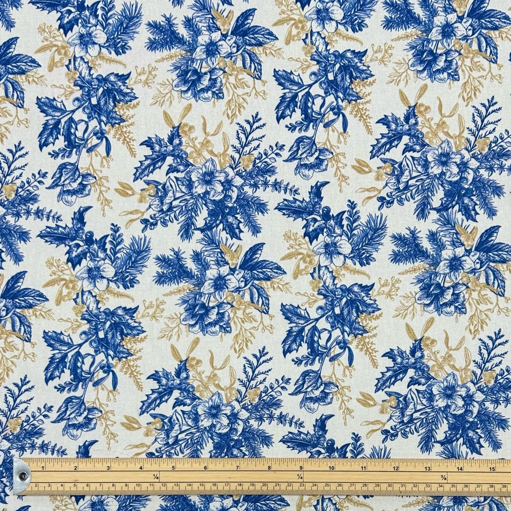 Blue Blossom Linen Mix Fabric