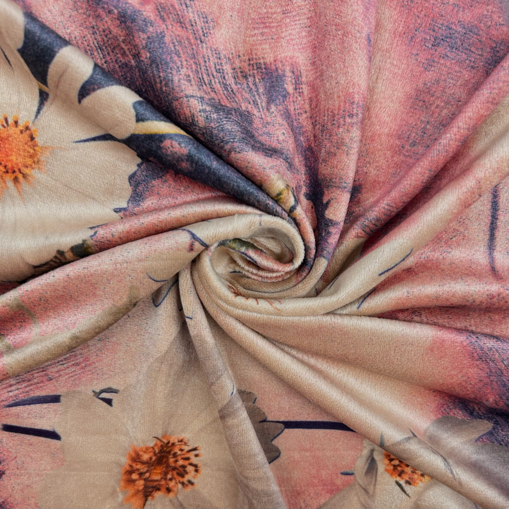 Vintage Daisy Stretch Velvet Fabric