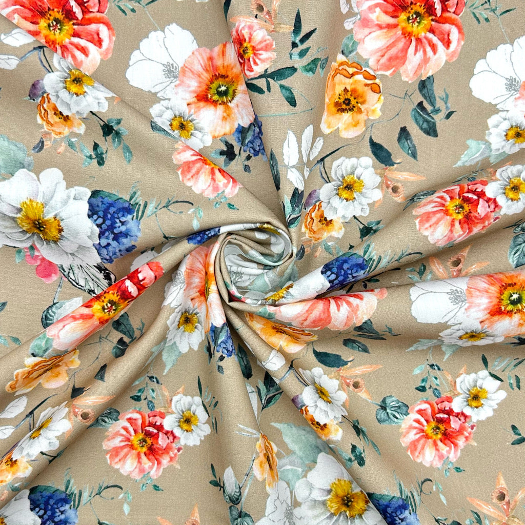 Floral Crush Rose & Hubble Cotton Poplin Fabric