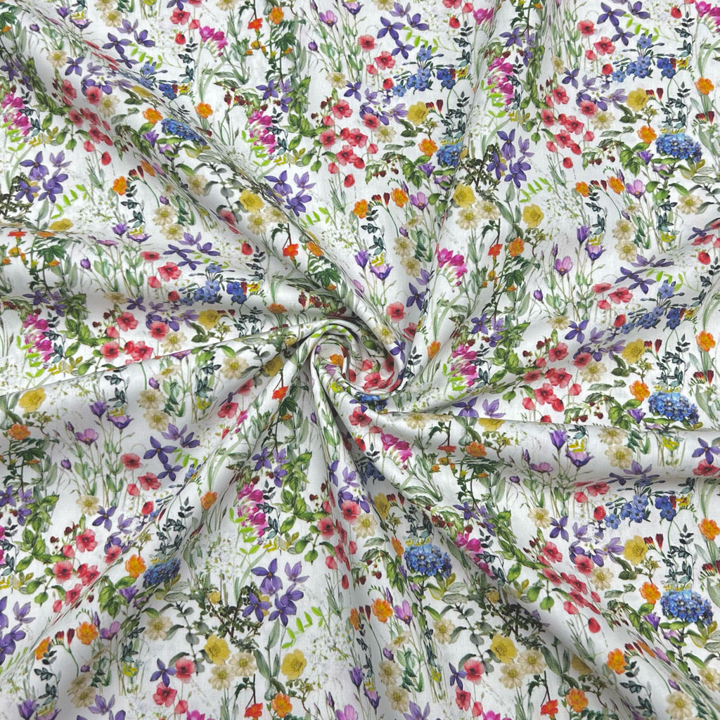 Wild Floral Rose &amp; Hubble Cotton Poplin Fabric - Pound Fabrics