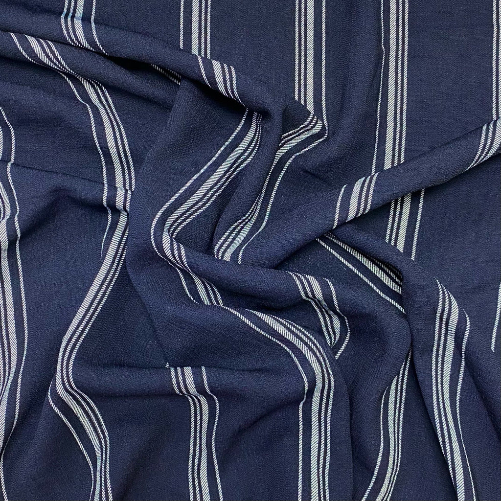 White Stripes on Navy Georgette Fabric