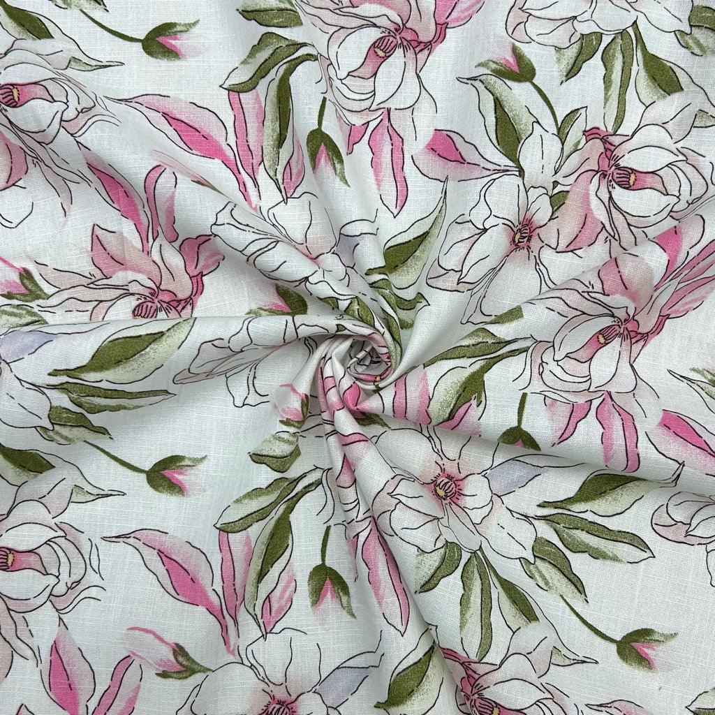 Tropical Cartoon Floral Cotton Linen Fabric - Pound Fabrics