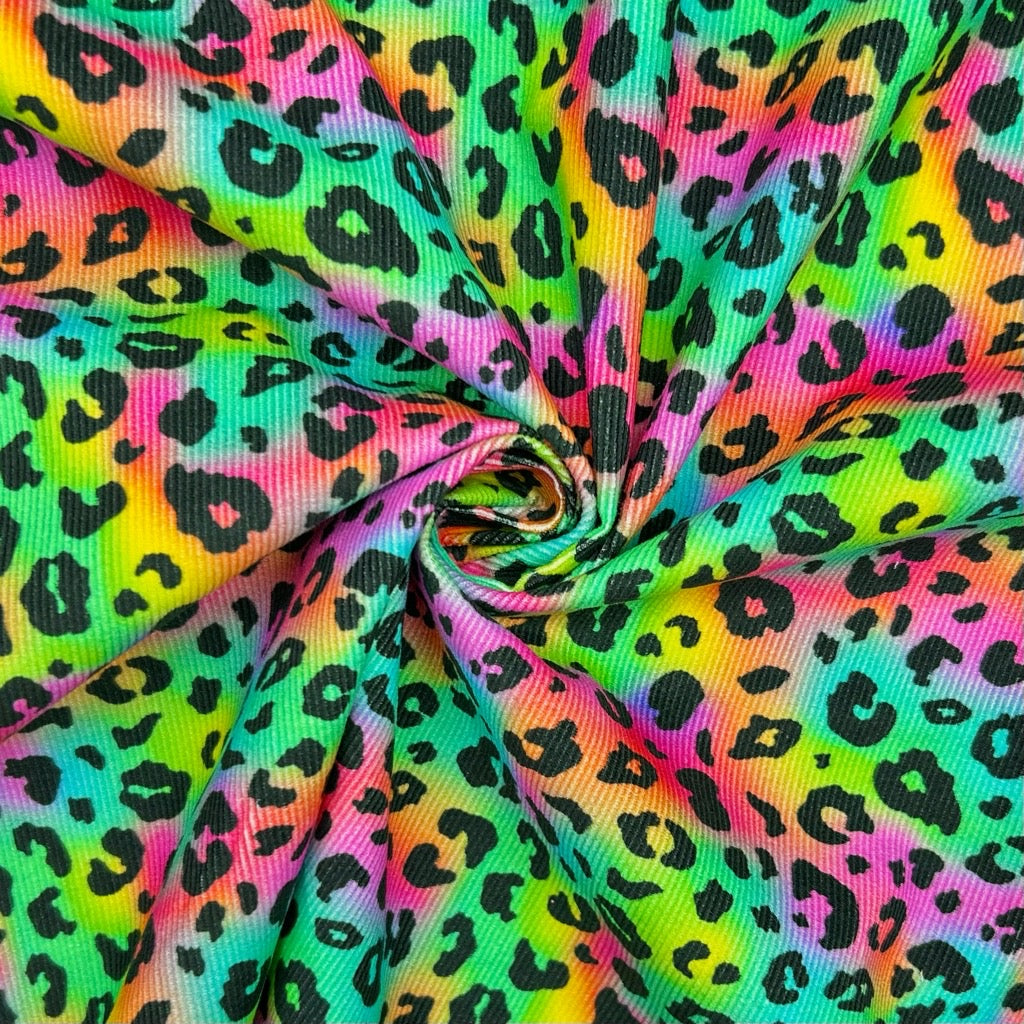 Rainbow Leopard Needlecord Fabric