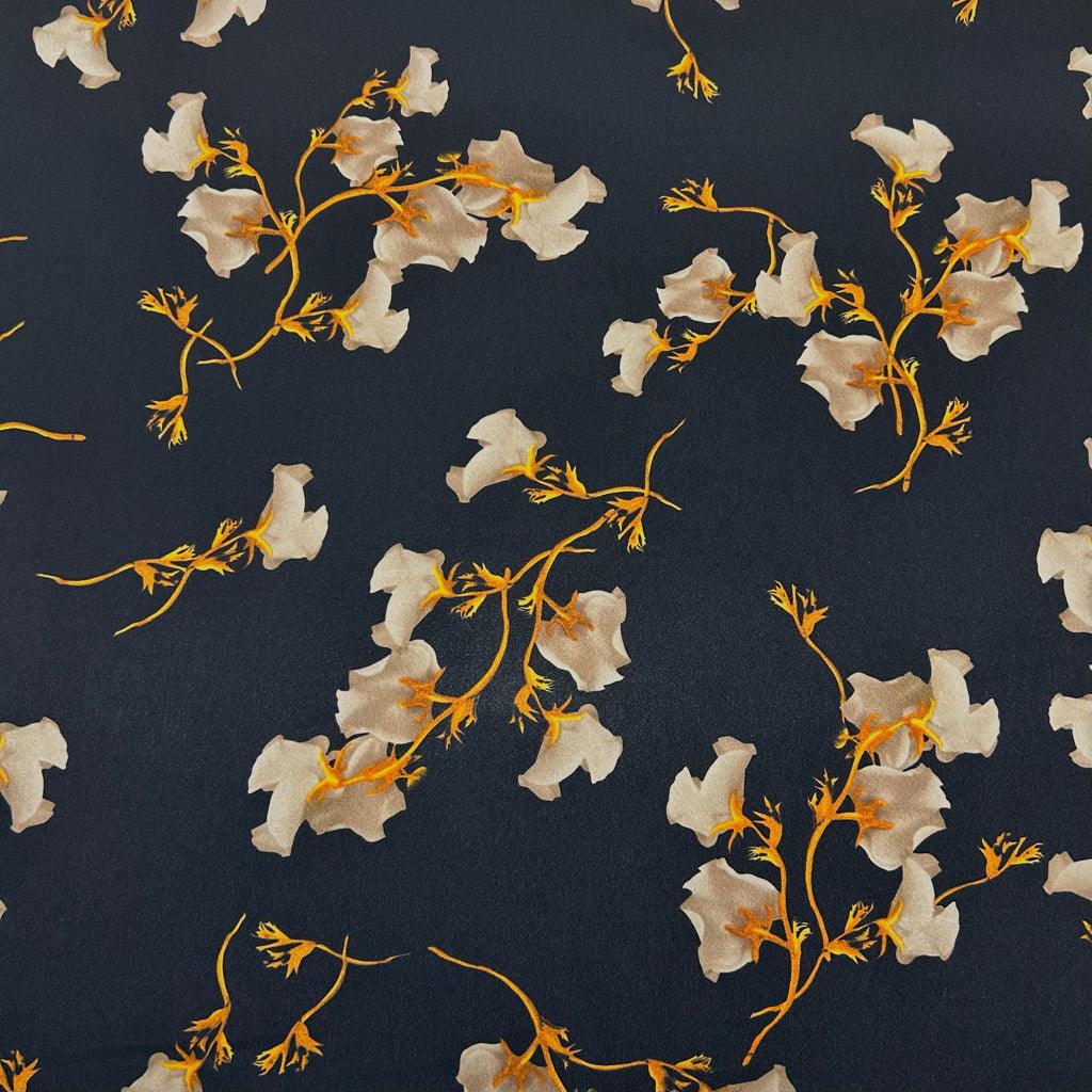 Falling Bouquets on Black Crepe Fabric - Pound Fabrics