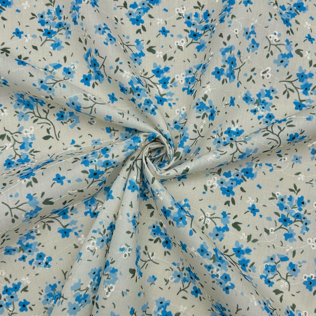 Simple Flowers Broderie Anglaise Polycotton Fabric - Pound Fabrics