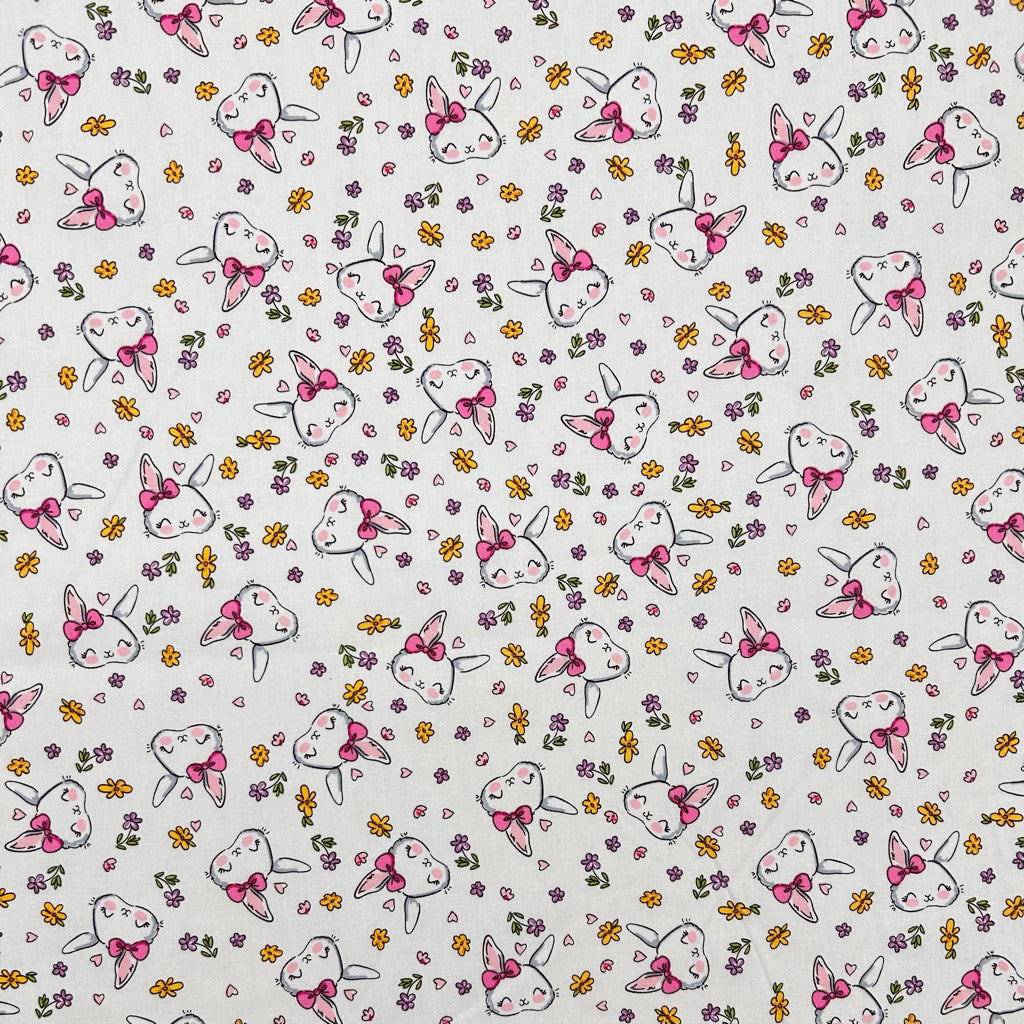 Bunny Blossom Rose & Hubble Cotton Poplin Fabric
