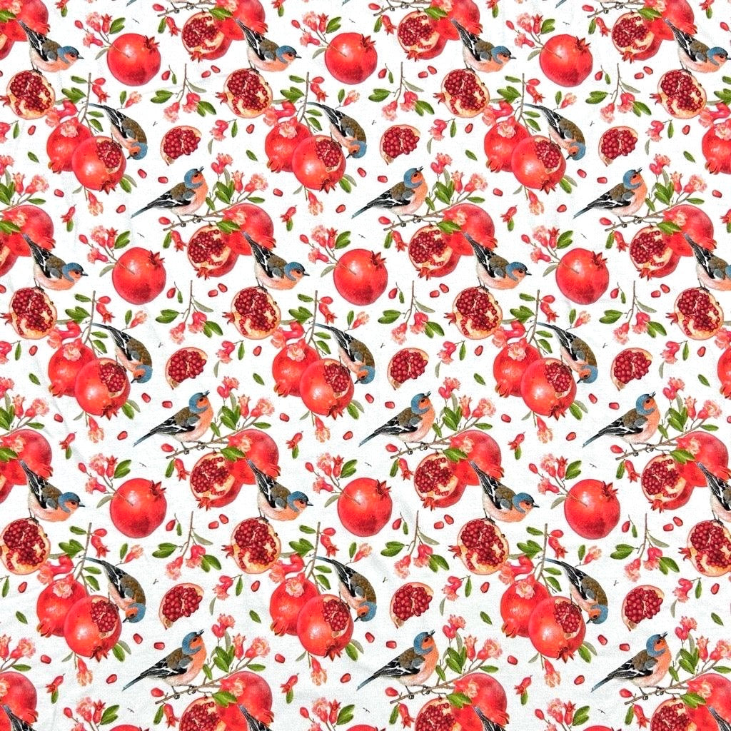 Pomegranates and Birds Bamboo Jersey Fabric