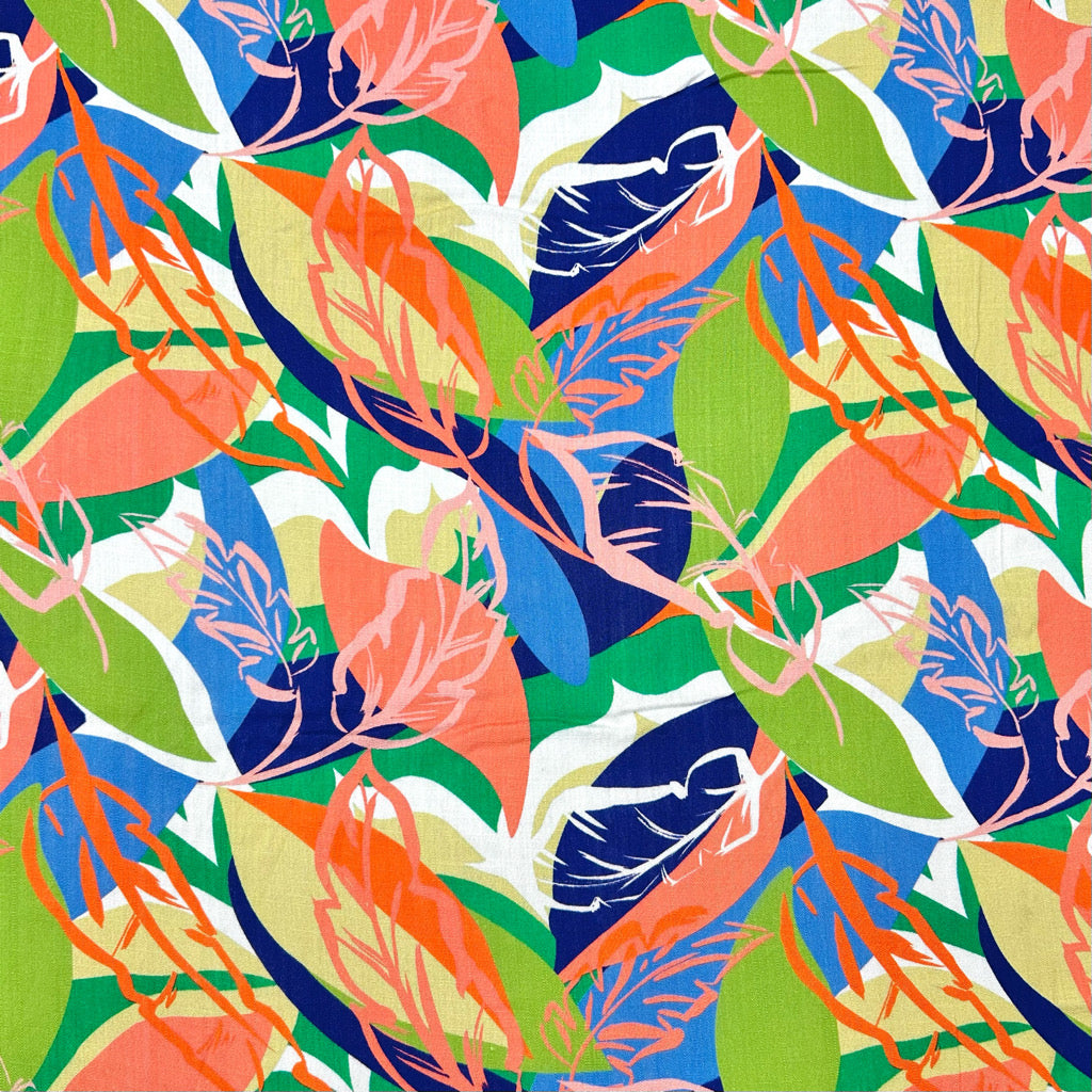 Vibrant Tropical Stretch Linen Mix Fabric