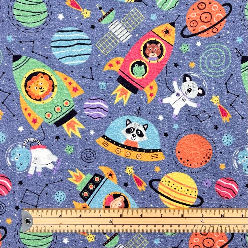 Animals in Rockets and Spaceships Brushed Cotton Fabric - Pound Fabrics