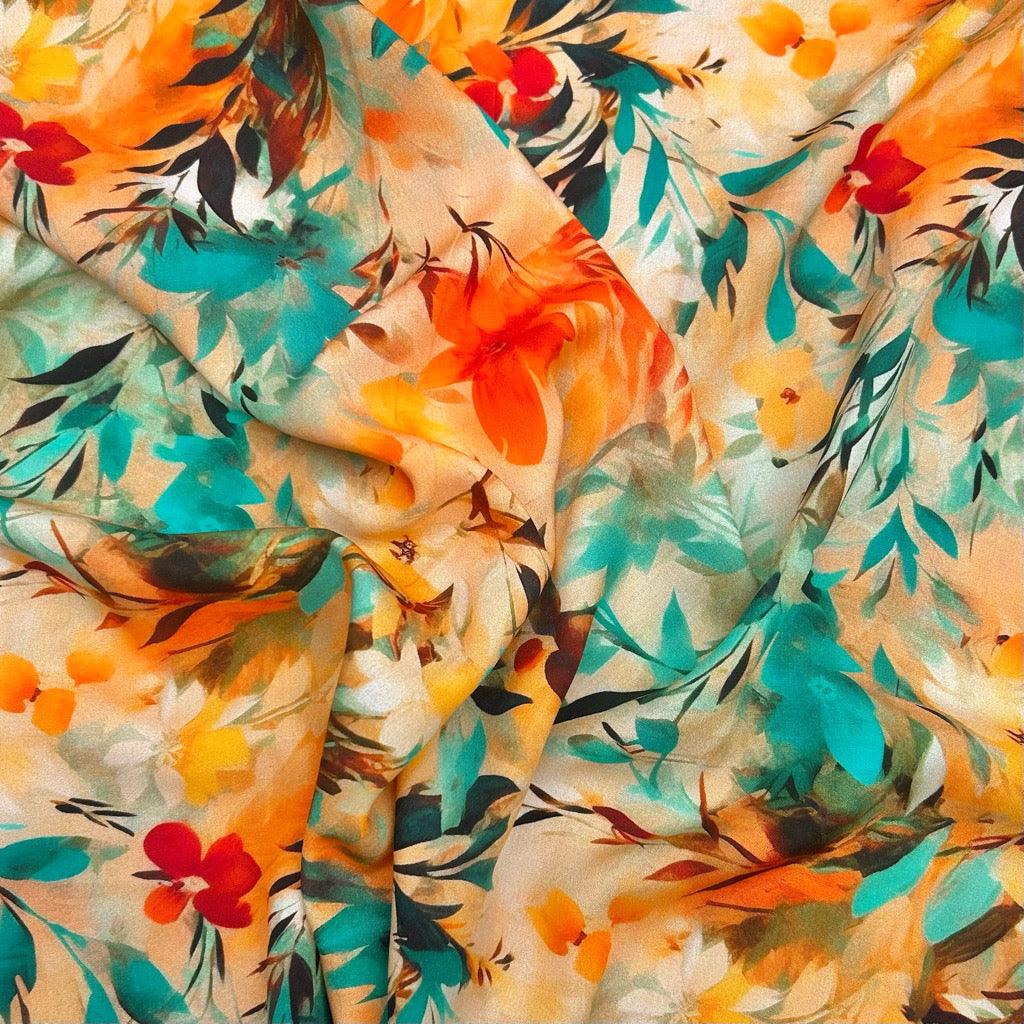 Warm Tropical Jungle Viscose Challis Fabric - Pound Fabrics