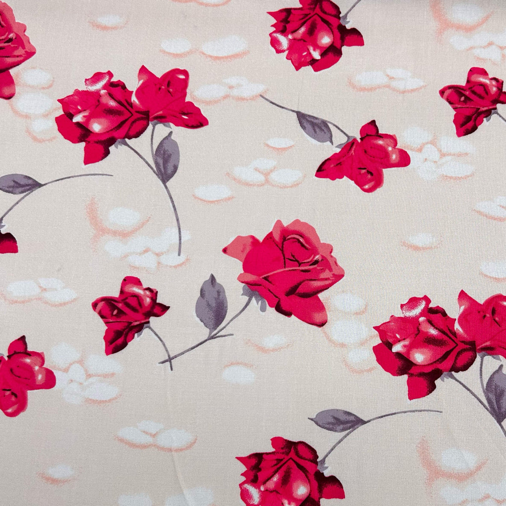 Roses and Spots Viscose Challis Fabric