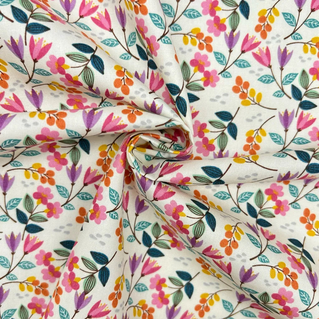 Meadow Blooms Rose & Hubble Cotton Poplin Fabric
