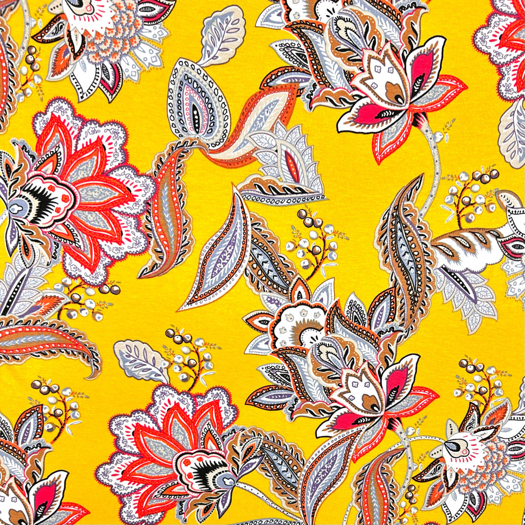 Yellow Garden Viscose Jersey Fabric