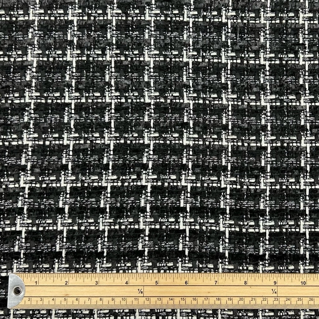 White Check on Black Tweed Fabric - Pound Fabrics