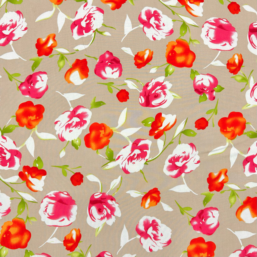 Country Roses Viscose Challis Fabric