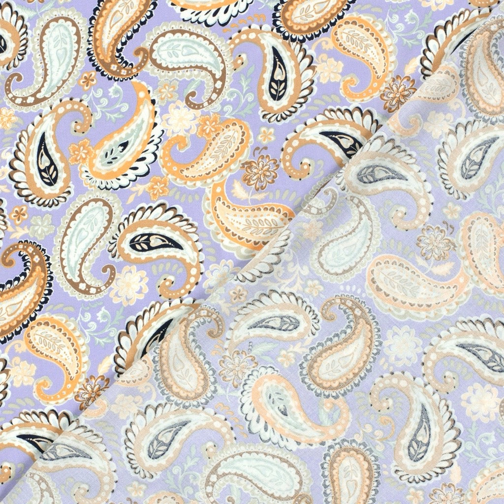 Paisley on Lilac Bamboo Poplin Fabric