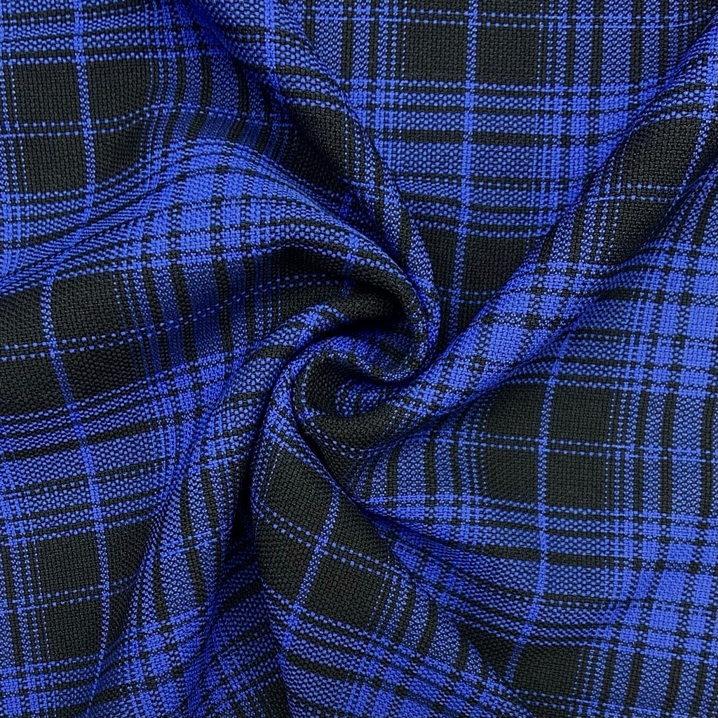 Blue and Black Checkered Suiting Fabric