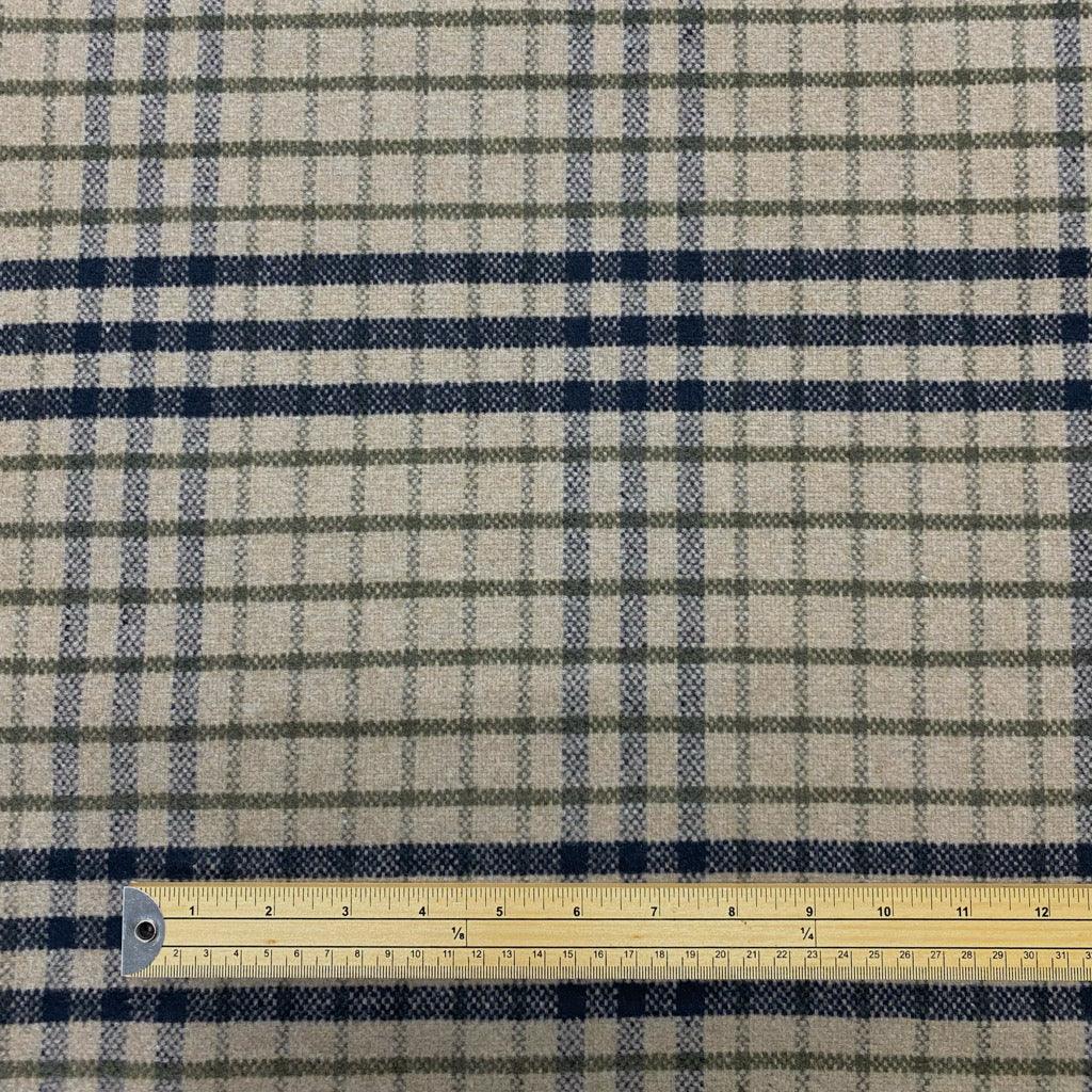 Green and Blue Check on Beige Wool Blend Fabric - 2 metres for £9.95 #18 - Pound Fabrics