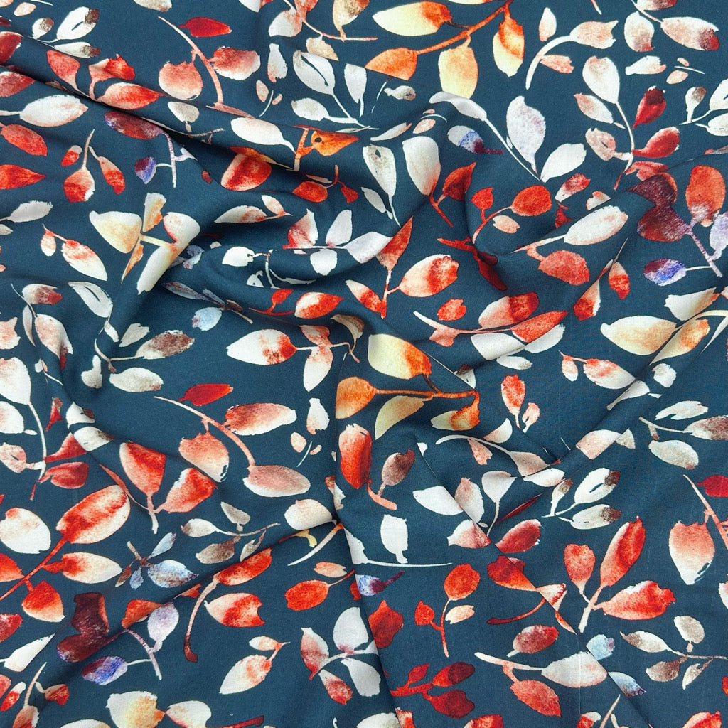 Multicoloured Leaves Viscose Challis Fabric