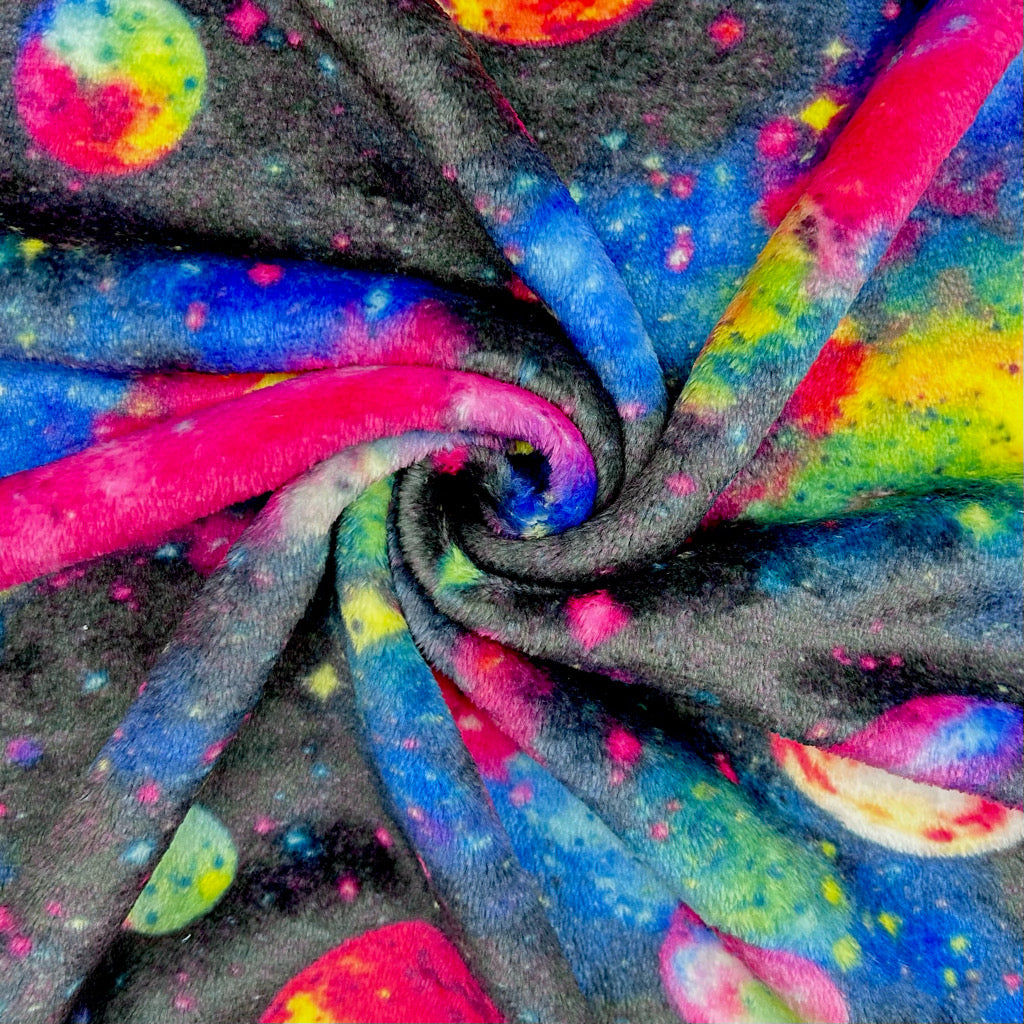 Colourful Galaxy on Black Cuddle Fleece Fabric
