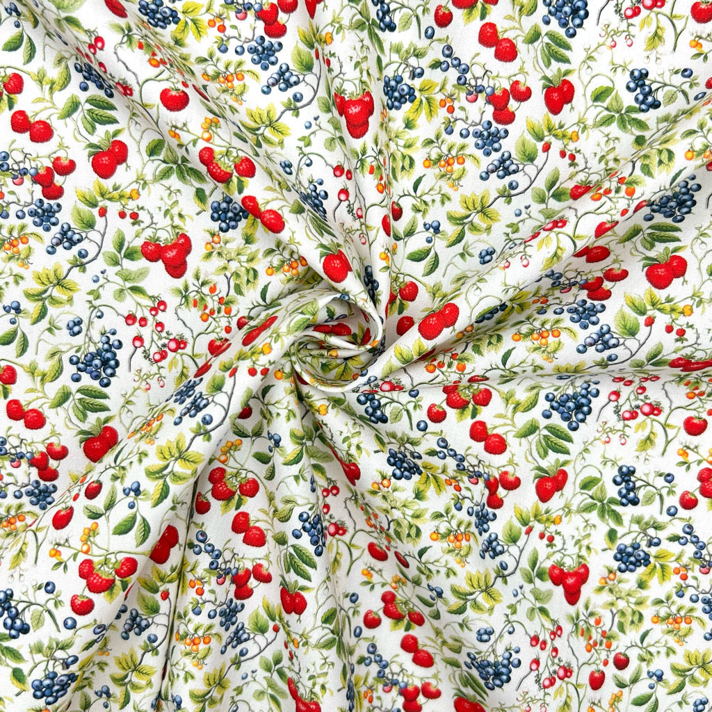 Berry Vine Rose & Hubble Cotton Poplin Fabric
