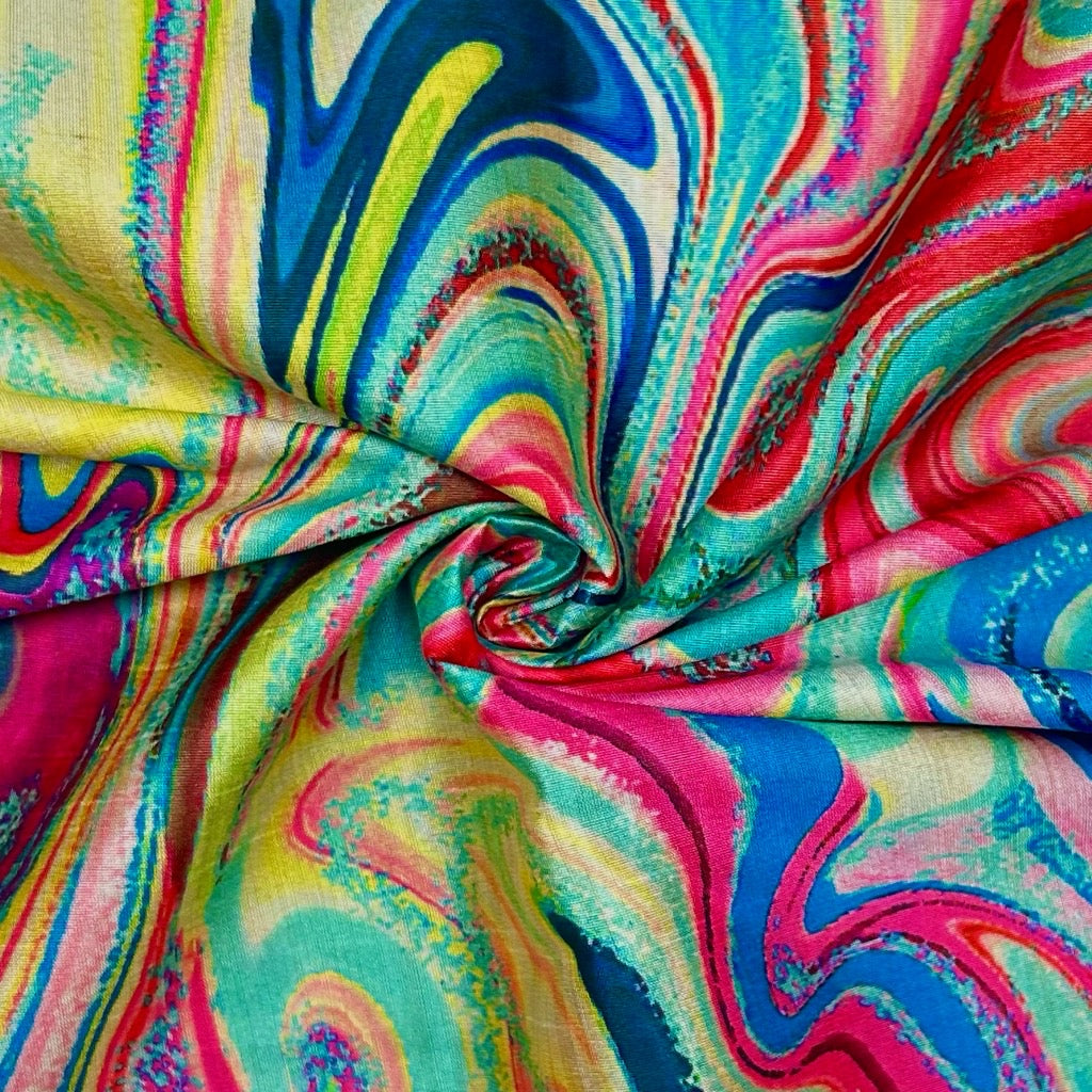 Colourful Marble Faux Silk Fabric - Pound Fabrics