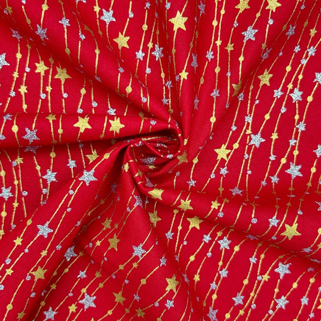 Hanging Stars Christmas Cotton Fabric