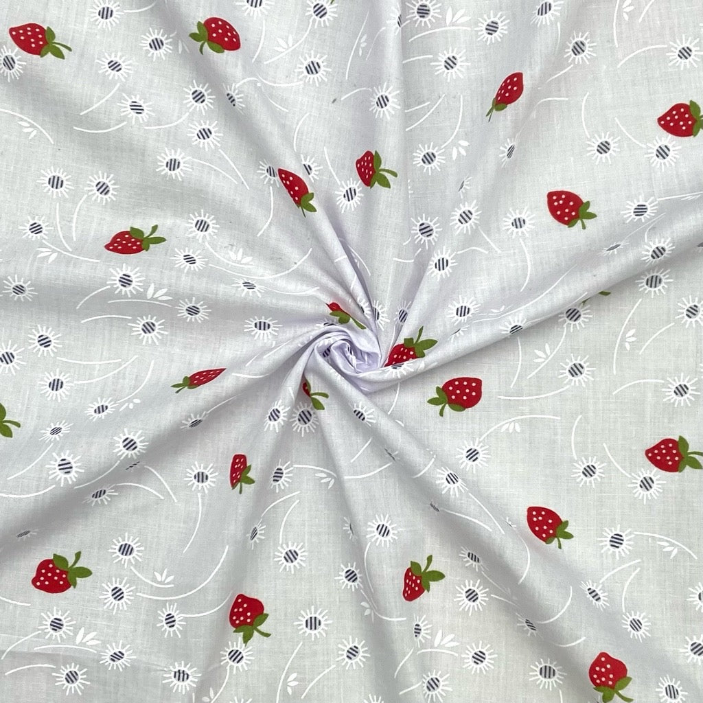 Dandelions and Strawberries Polycotton Fabric