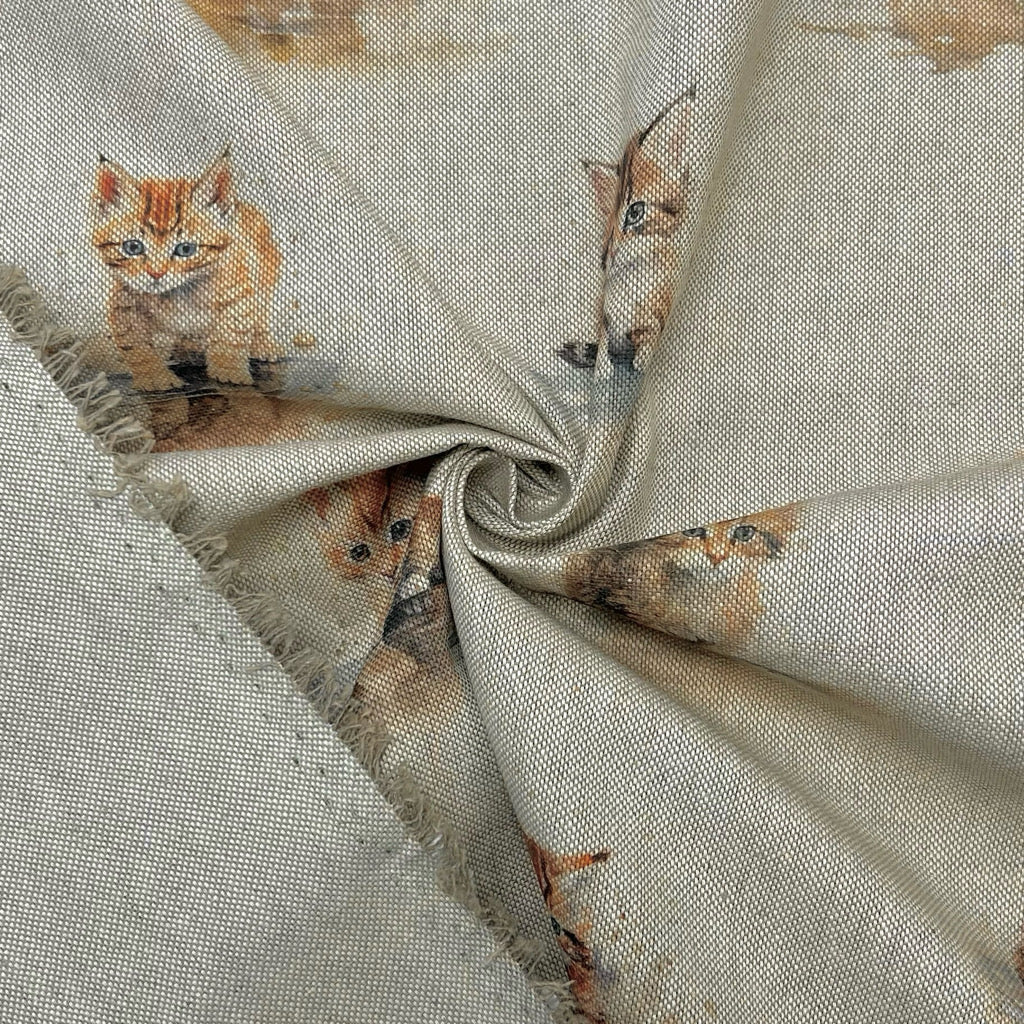 Kittens Digital Linen Look Polycotton Fabric