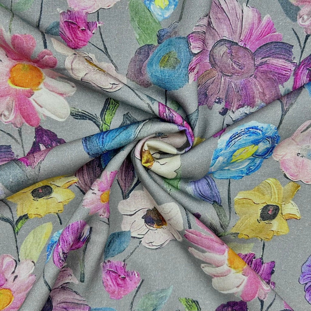 Hand Painted Garden Linen Viscose Fabric