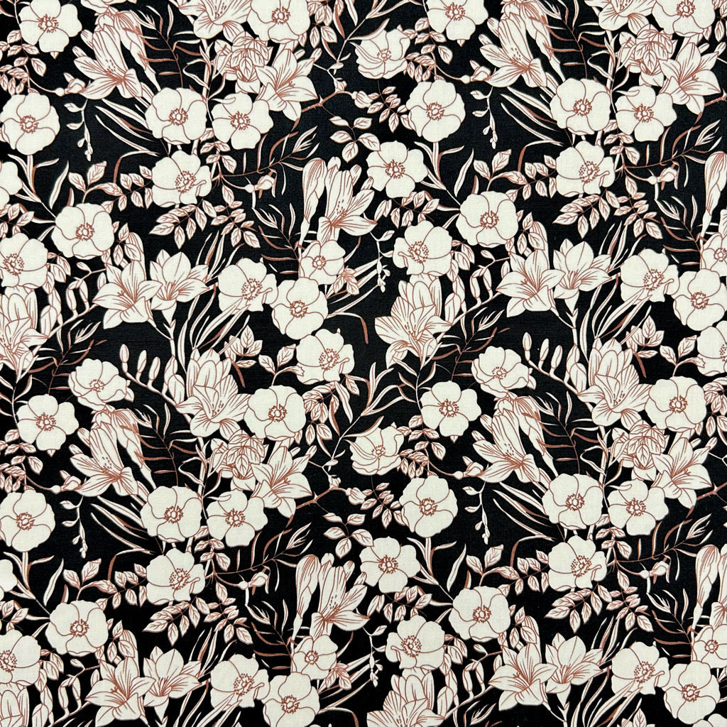 Midnight Botanicals Rose & Hubble Cotton Poplin Fabric