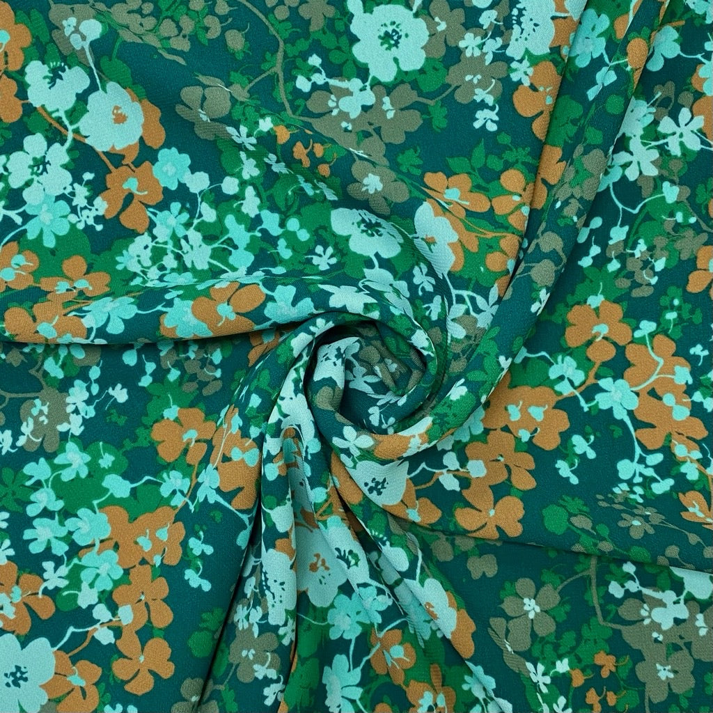 Blossoming Flowers Polyester Crepe Fabric