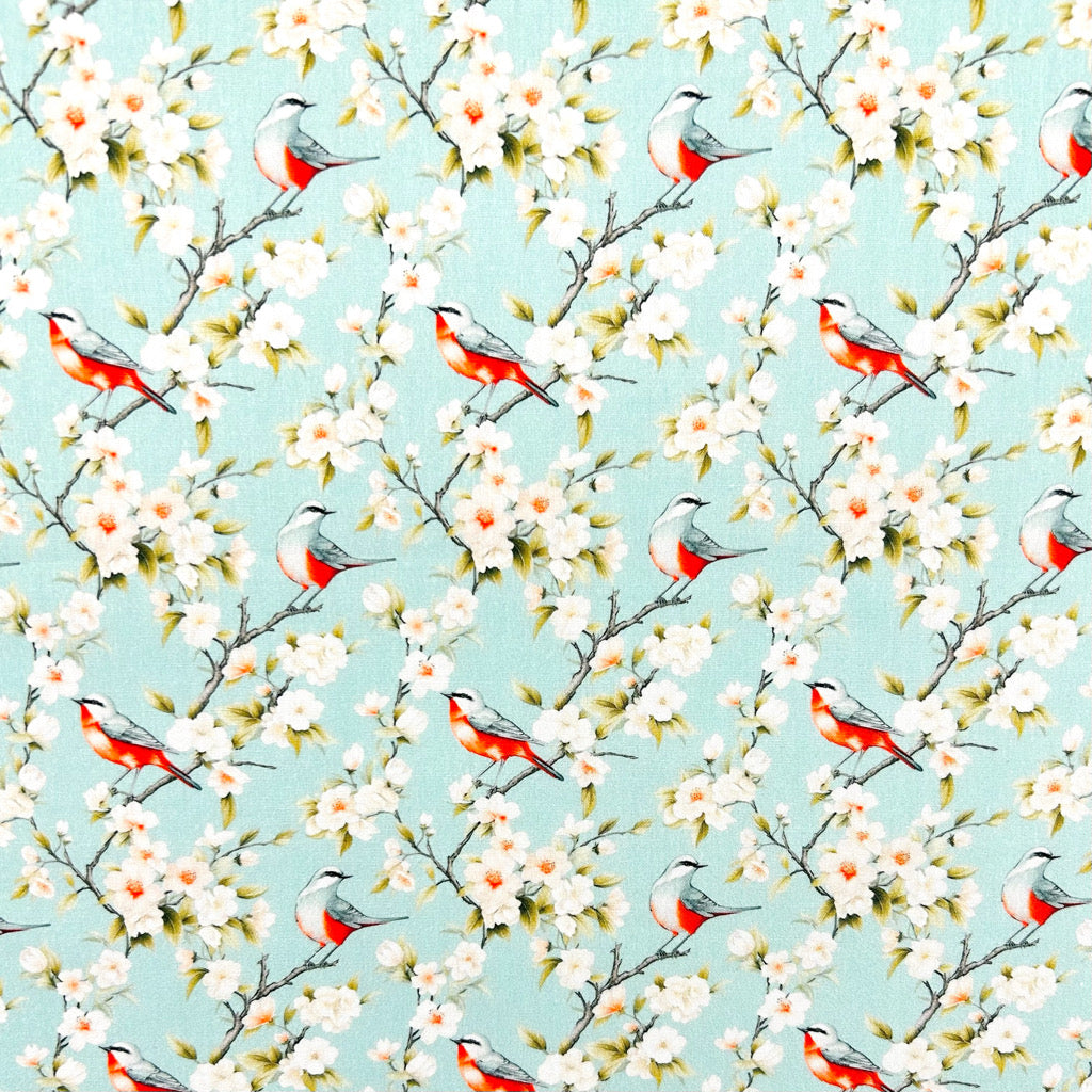 Birds of Spring Rose &amp; Hubble Cotton Poplin Fabric