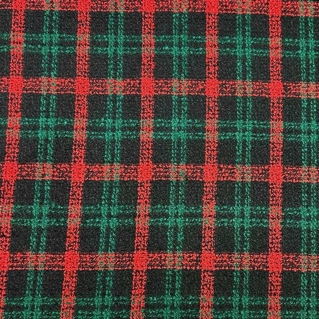 Red/Green Check on Black Boucle Fabric