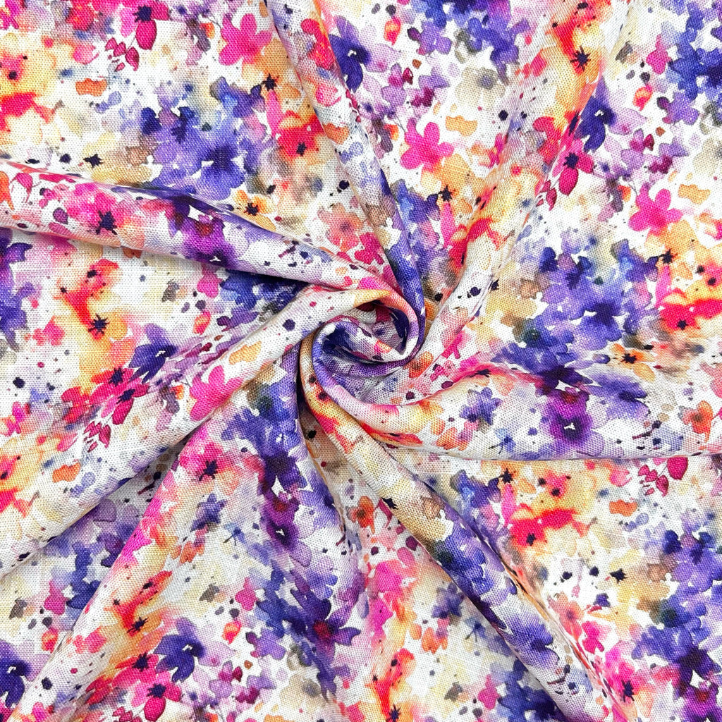 Floral Brushstrokes Linen Viscose Fabric