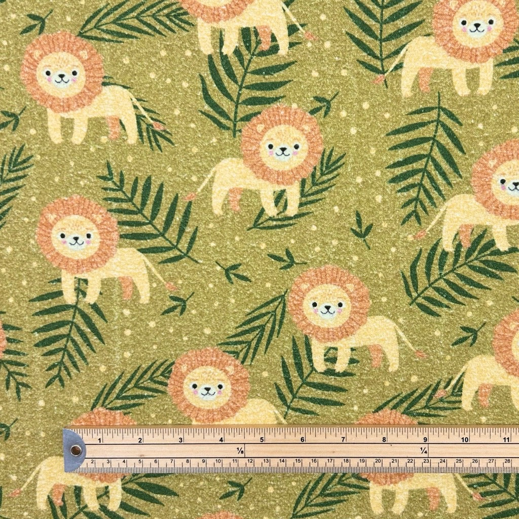 Lions and Leaves Brushed Cotton Fabric - Pound Fabrics