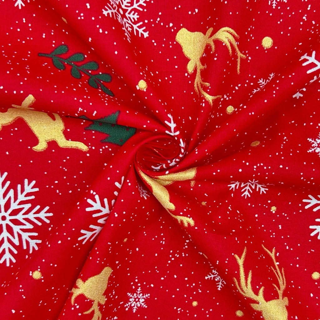 Festive Reindeer Christmas Cotton Fabric